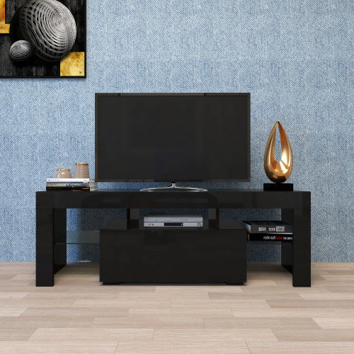 Black TV Stand with LED RGB Lights,Flat Screen TV Cabinet
