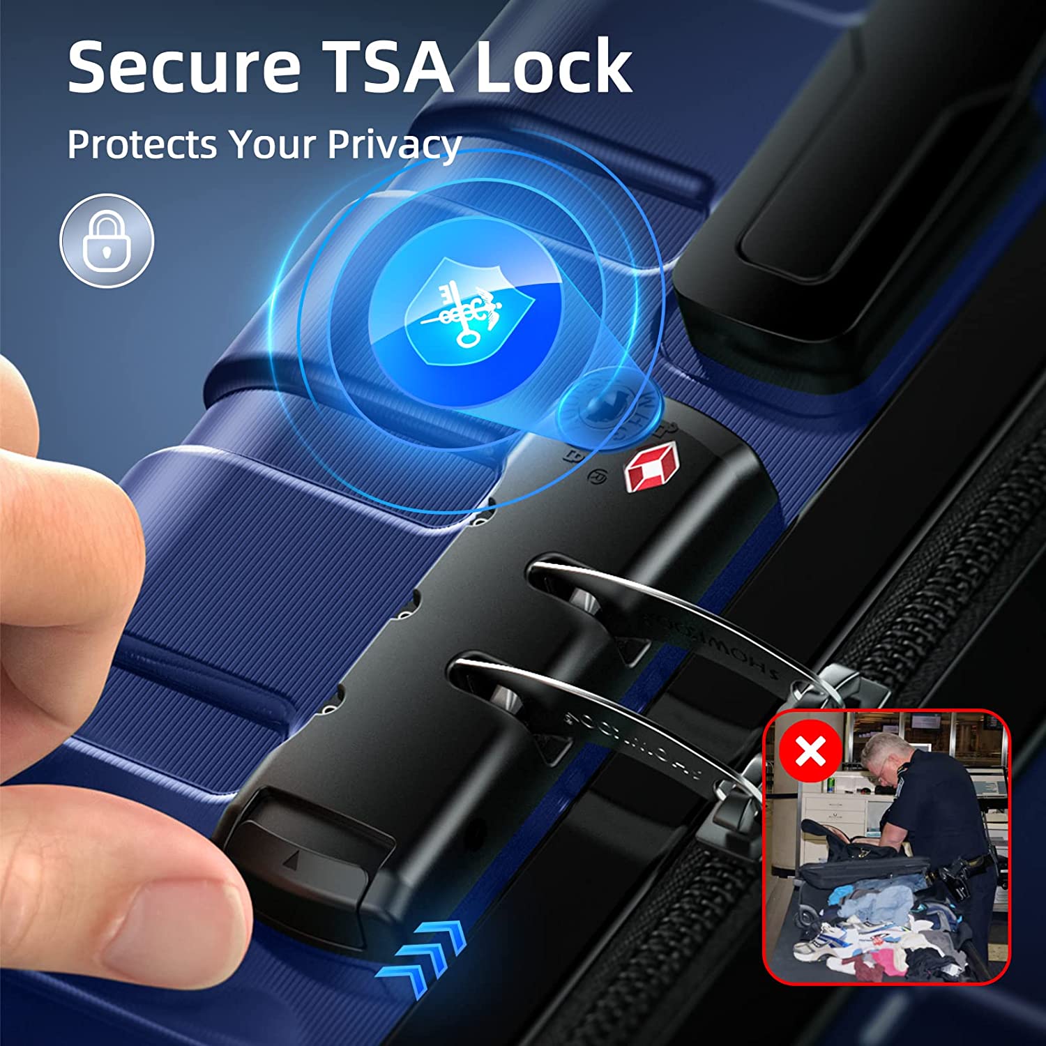 3-Piece Nested Spinner Suitcase Luggage Set with TSA Lock, Deep Blue