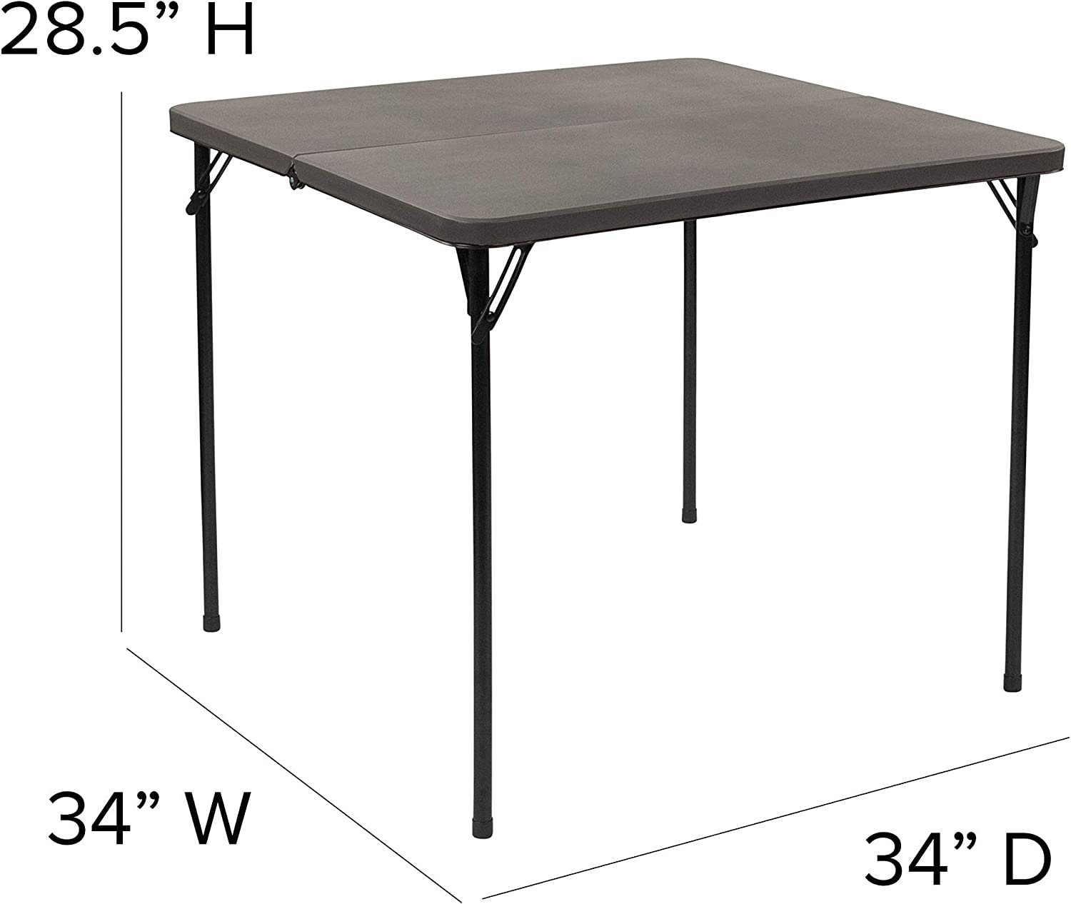 Furniture Dunham 2.83-Foot Square Bi-Fold Dark Gray Plastic Folding Table with Carrying Handle