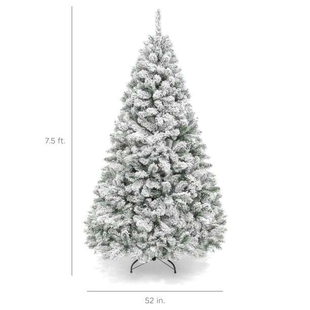 7.5ft Snow Flocked Hinged Artificial Christmas Tree without Lights, White