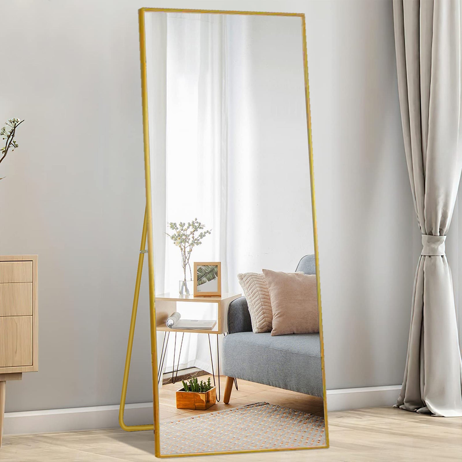 65 inch Full Length Mirror Rectangle Body Floor Mirror, Gold