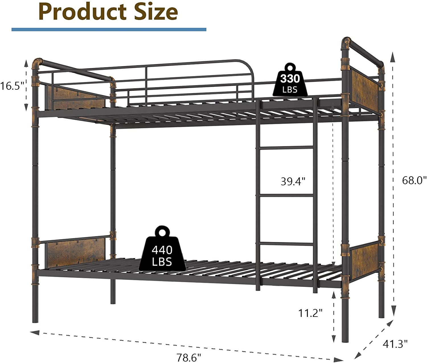Twin Over Twin Bunk Bed, Convertible Twin Bunk Beds Into 2 Individual Bed, Removable Ladder  Safety Guard Rail for Kids, Easy Assembly, No Box Spring Needed (Vintage Brown)