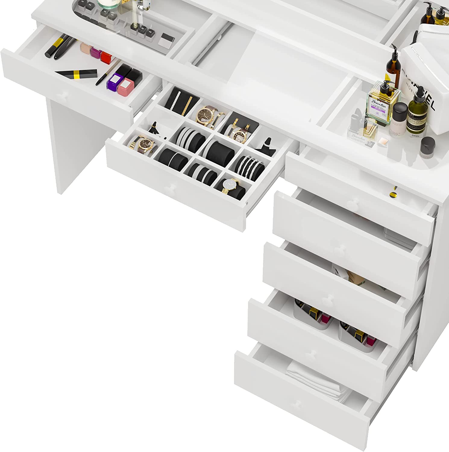 Serena Modern Makeup Vanity with Hollywood Lights Bulbs Add-On