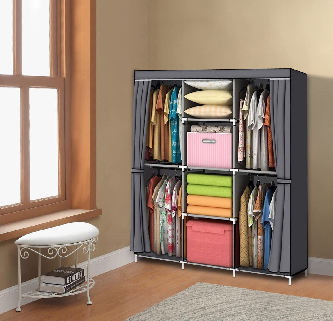 Wardrobe Storage Closet Clothes Portable Wardrobe Storage Closet Portable Closet Organizer Portable Closets Wardrobe Closet Organizer Shelf Wardrobe Clothes Organizer Standing Closet Gray