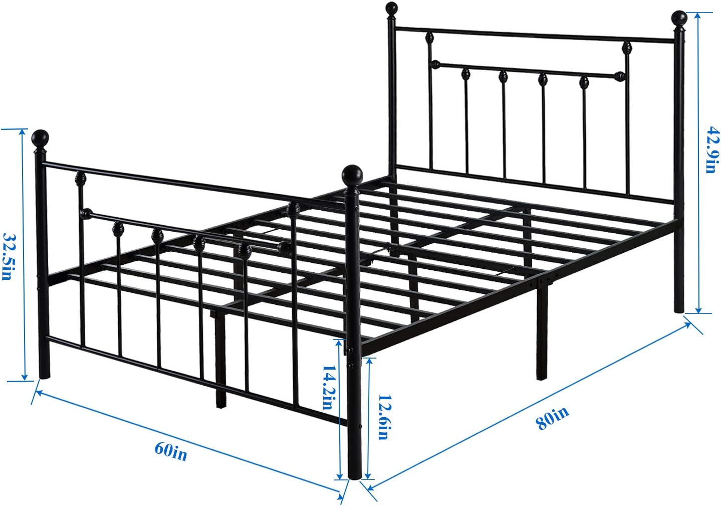 Queen Size Metal Platform Bed Frame with Headboard,Black