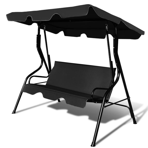 Patio 3 Seats Canopy Swing Glider Hammock Cushioned Steel Frame Outdoor Black