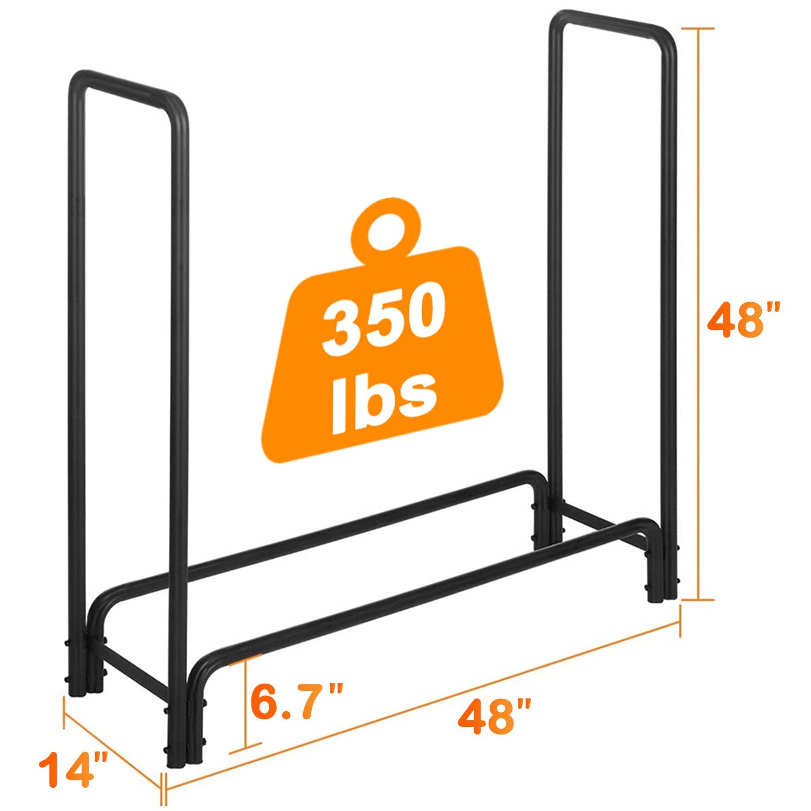 4 ft Firewood Rack, Outdoor Steel Firewood Log Rack Wood Storage Holder for Fireplace Black