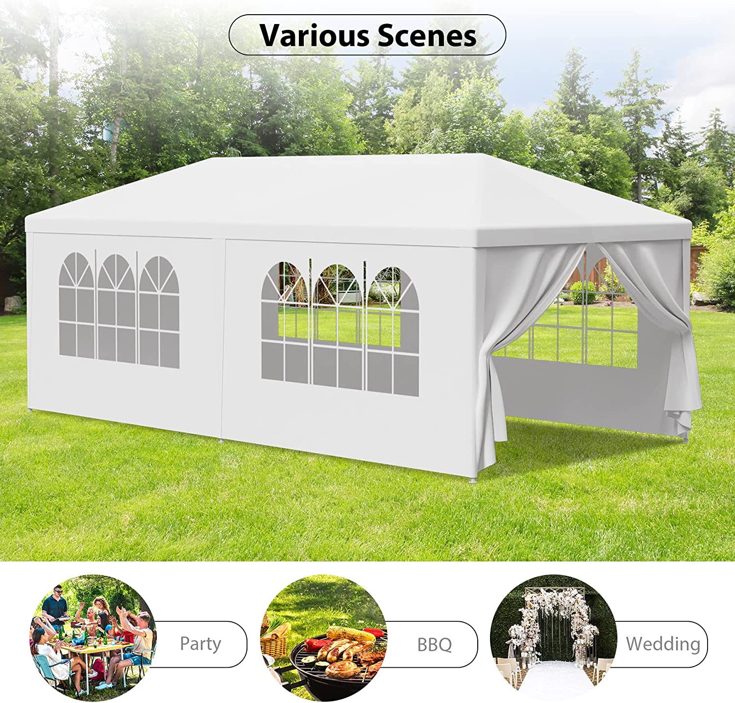 10 X 20 Outdoor Wedding Party Tent Camping Shelter Gazebo Canopy with Removable Sidewalls Easy Set Gazebo BBQ Pavilion Canopy Cater Events