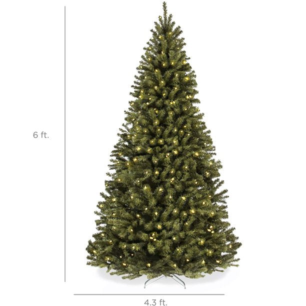 Pre-Lit Artificial Christmas Tree 6ft with 300 Clear Incandescent Mini Lights, Green