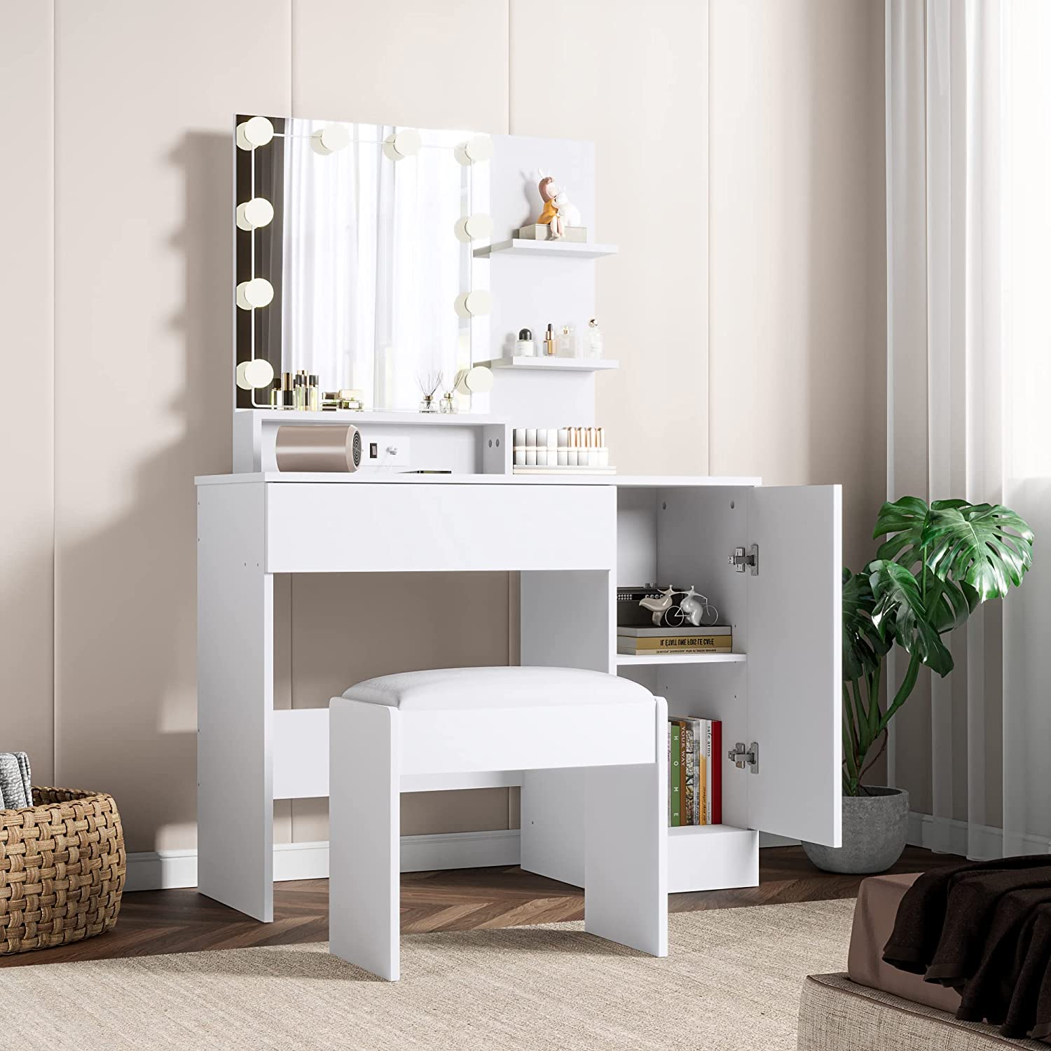 Vanity Desk with Lighted Mirror,Makeup Vanity with Lights