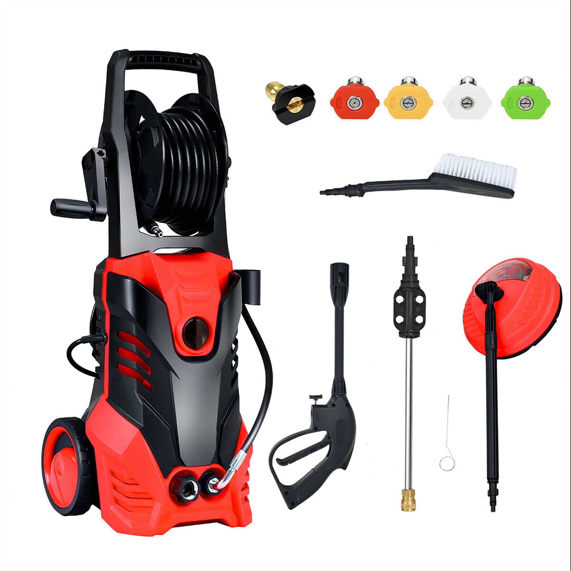 3000PSI Electric High Pressure Washer Machine 2 GPM 2000W w/ Deck Patio Cleaner, Red