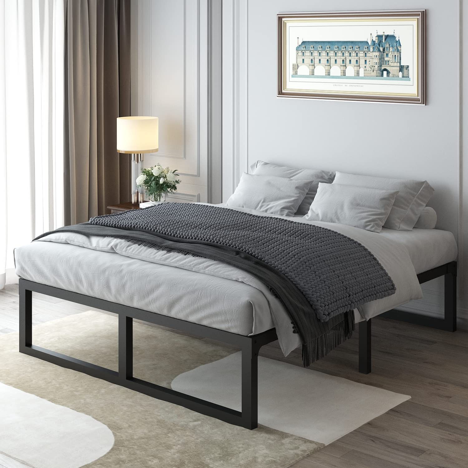 Full Size Bed Frame, 14 Inch Heavy Duty Support 3500 lbs Metal Platform, No Box Spring Needed/Noise Free/Non-Slip/Steel Slat Support/Easy Assembly