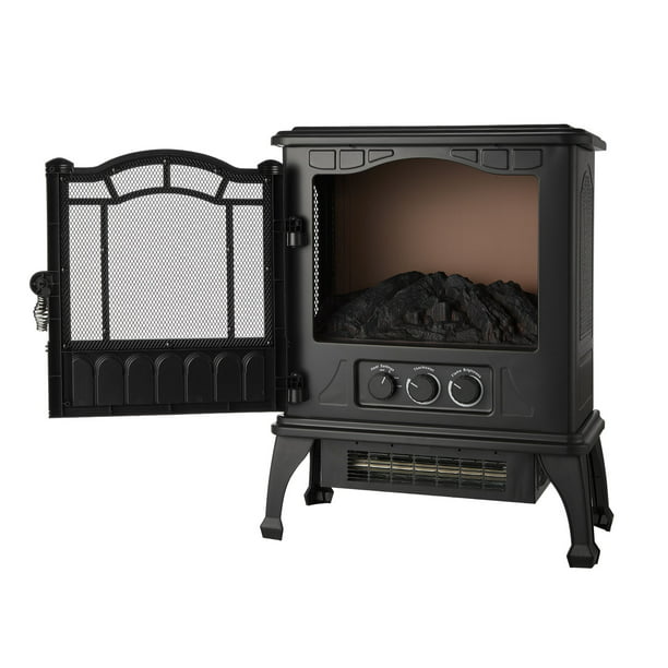 Black 1500w 2-Setting 3D Electric Stove Heater with Life-like Flame