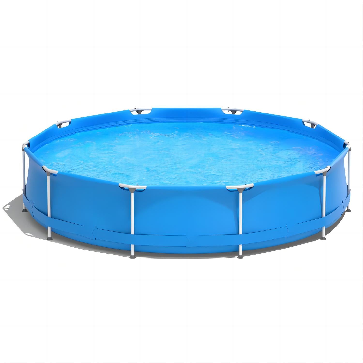 Round Above Ground Swimming Pool With Pool Cover, Blue