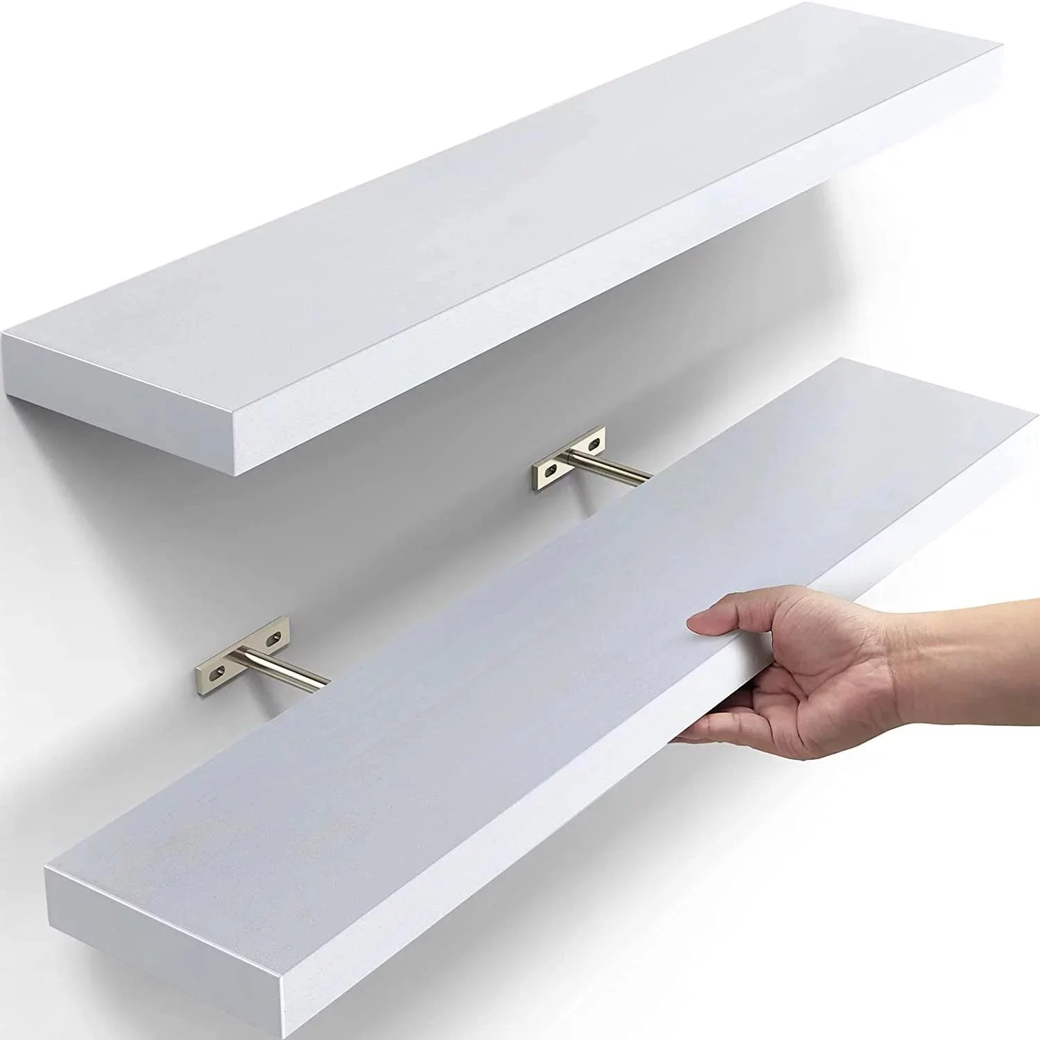 23 inch Solid Wood Floating Shelves Wall Mounted Shelves, White, Set of 2
