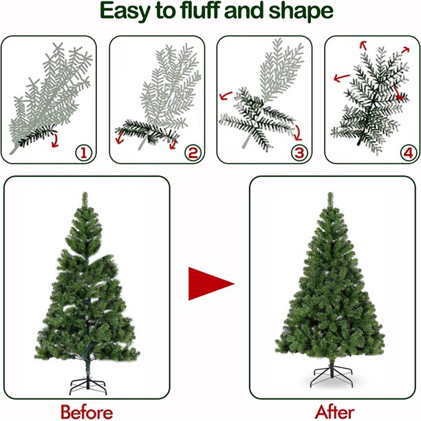 Pre-Lit Artificial Christmas Tree 6ft with 300 Clear Incandescent Mini Lights, Green