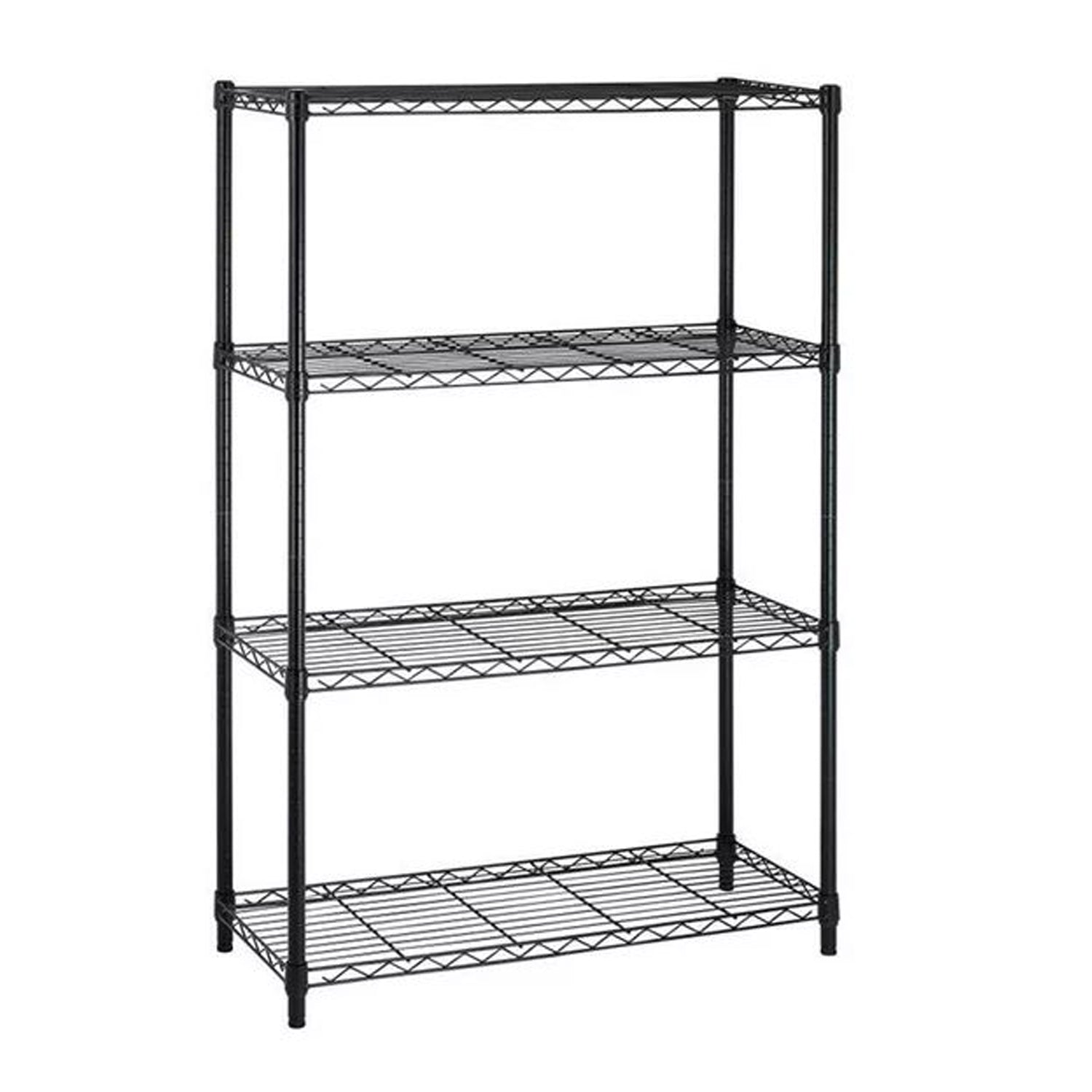4 Shelf Wire Shelving Metal Storage Shelves Heavy Duty Height Adjustable, Black