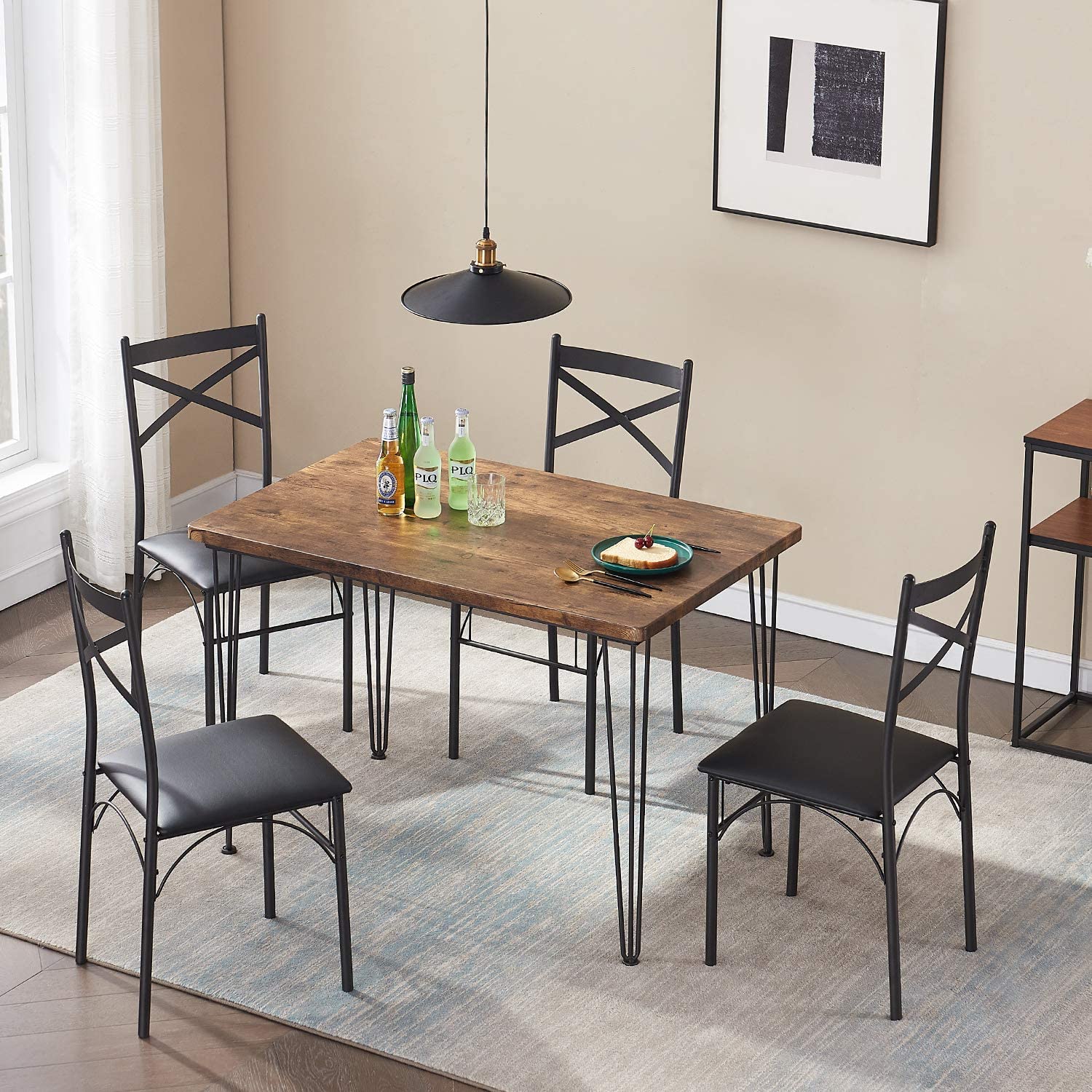 5 Piece Set for Home Kitchen Breakfast Nook, with 4 Chairs, Dining Table for 4, Black