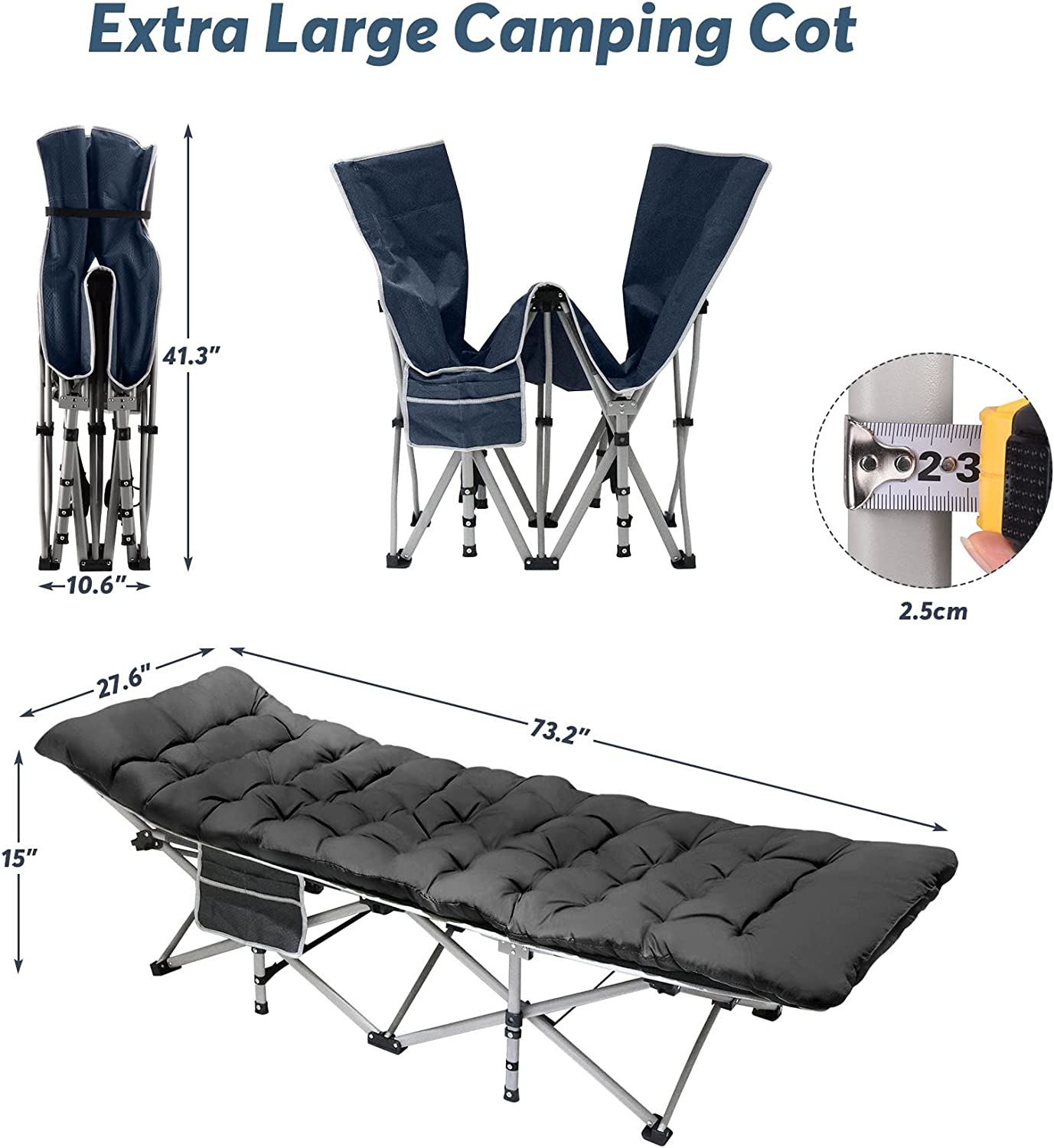 Folding Camping Cot for Adults Portable Outdoor Bed Heavy Duty Sleeping Cots for Camp with Pillow and Carry Bag