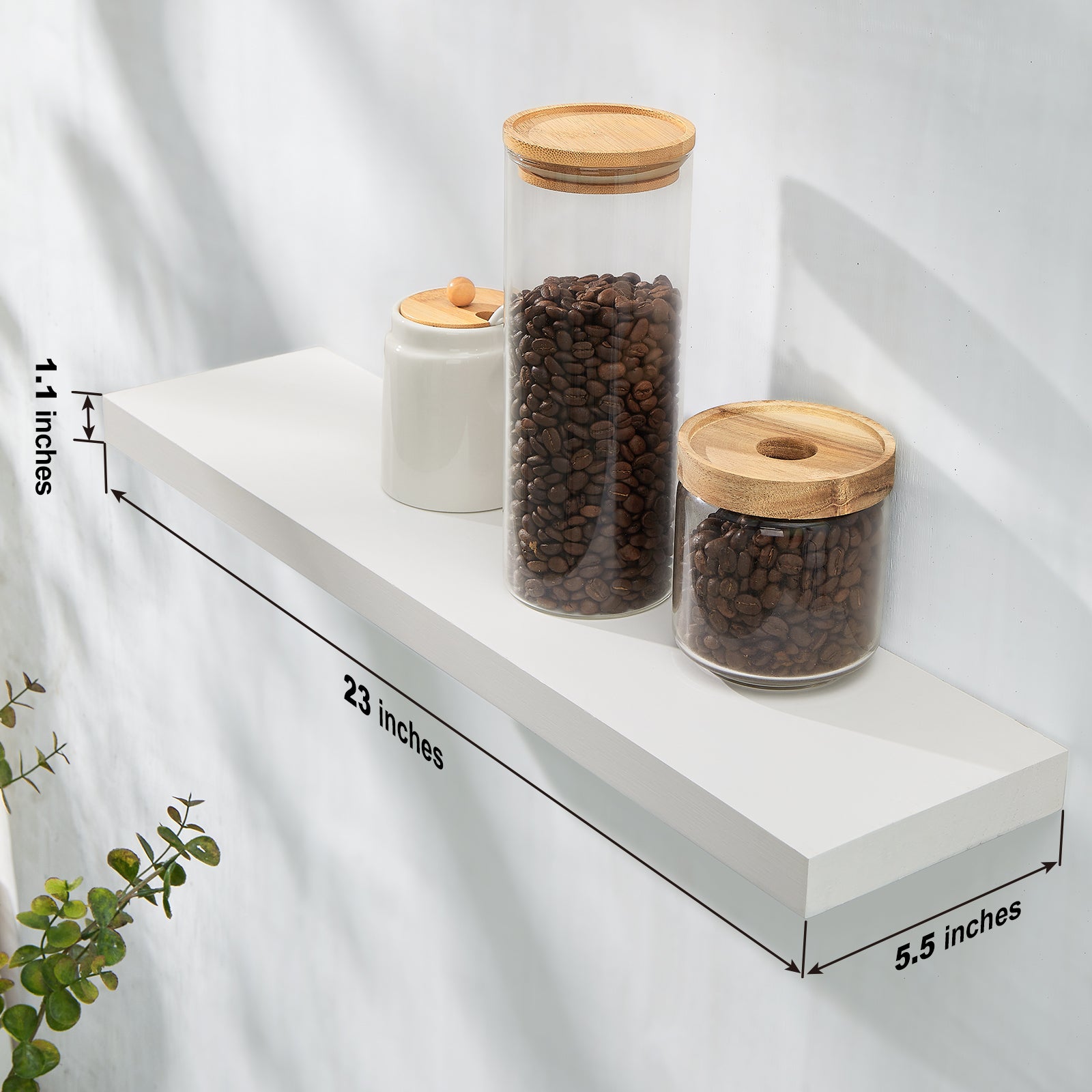 23 inch Solid Wood Floating Shelves Wall Mounted Shelves, White, Set of 2