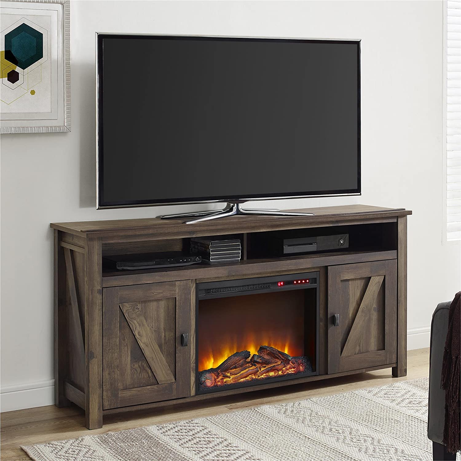 Fireplace Console Rustic Electric Fireplace TV Console for TVs up, Rustic – Furnibear