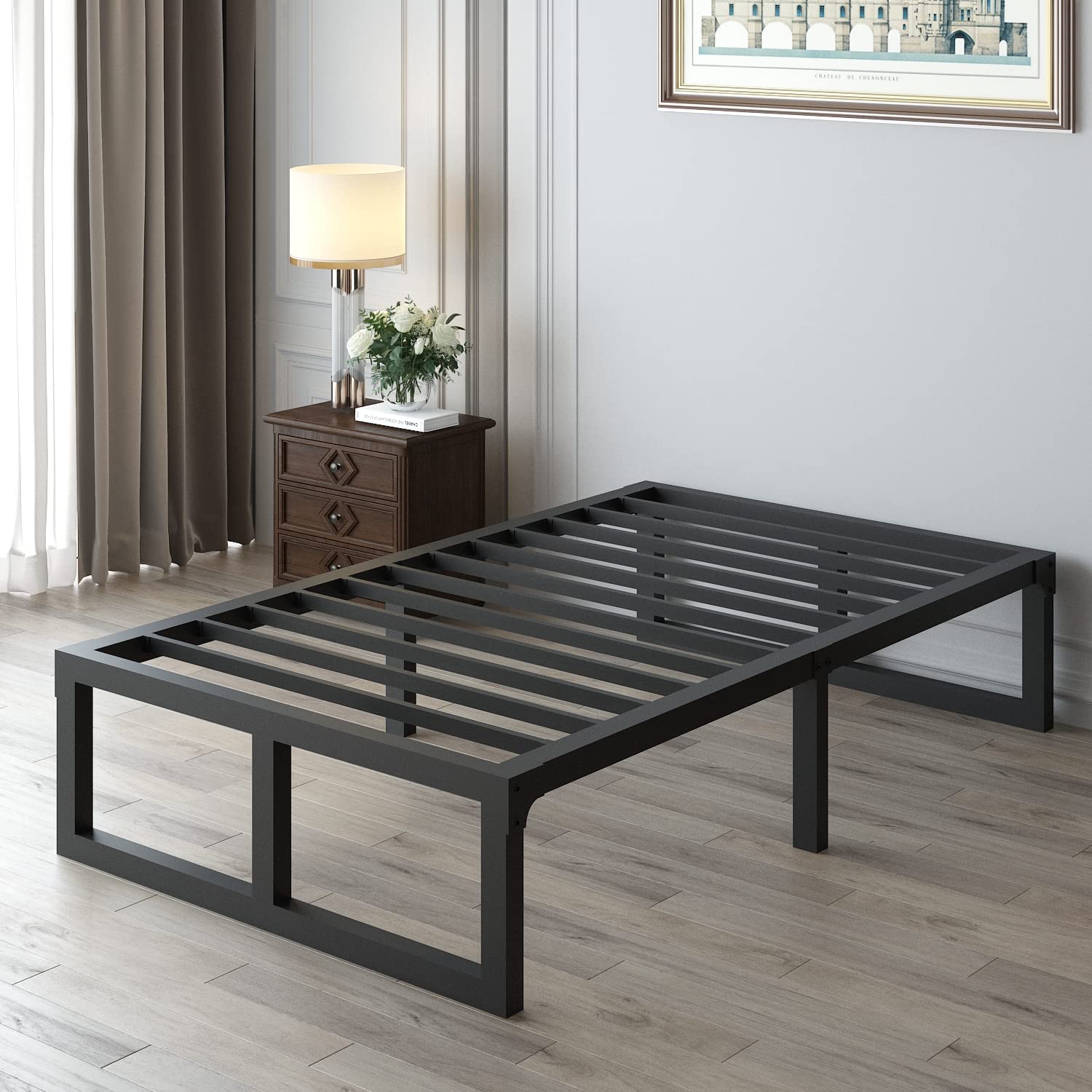 Twin Bed Frame, 14 Inch High 3500 lbs Heavy Duty Metal Platform, Mattress Foundation with Steel Slat Support/No Box Spring Needed/Noise Free/Non-Slip/Easy Assembly