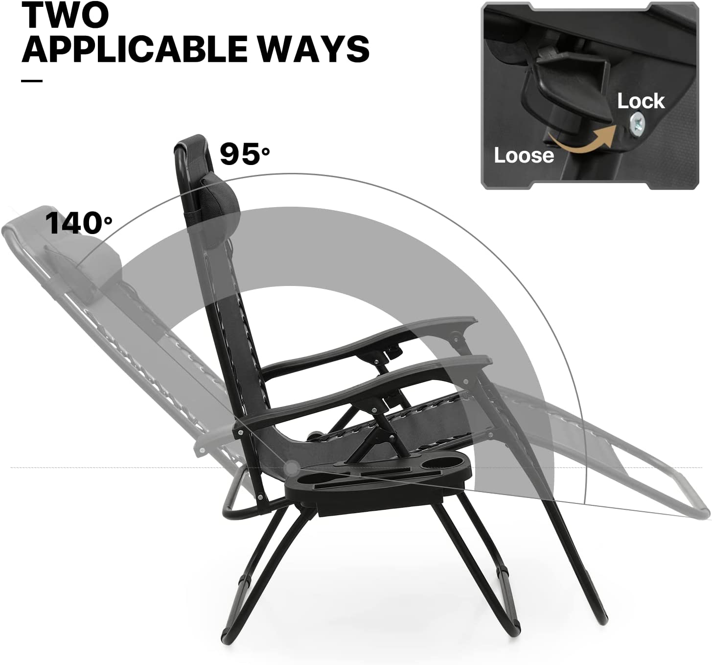 2 Pack Utility Tray Steel Zero-Gravity Chair - Black and Gray