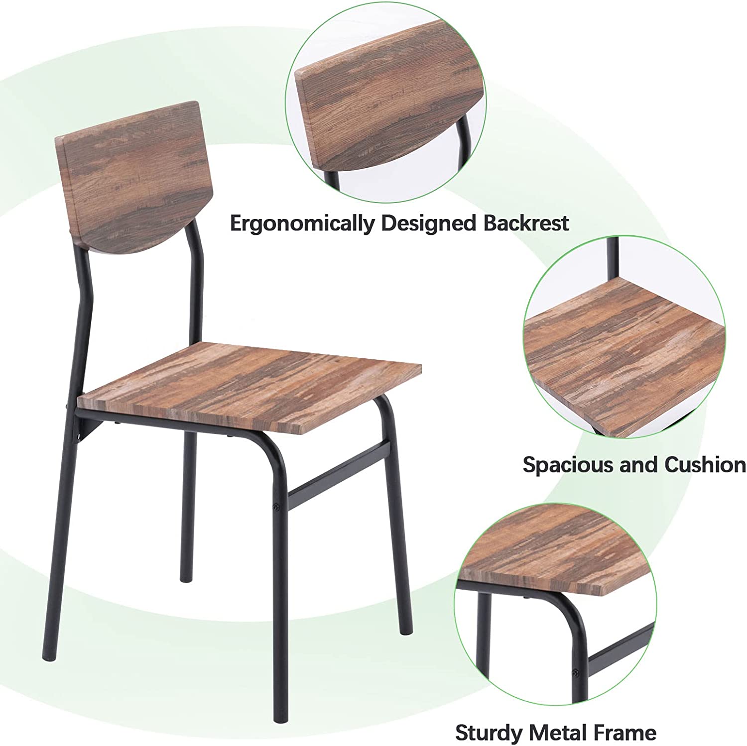 Dining Table Set 5-Piece Metal and Wood Rectangular Dining Room Table