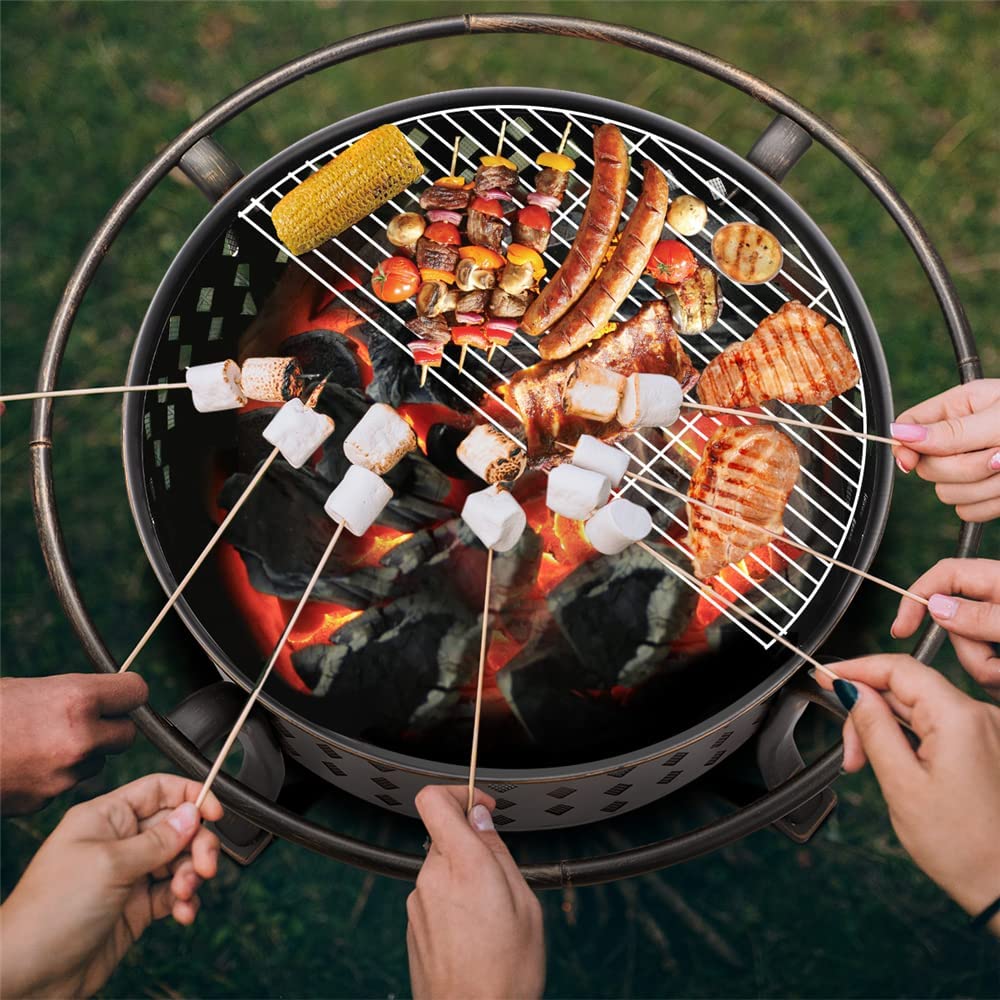 36 Inch Fire Pits for Outside Large Outdoor Wood Burning Crossweave firepit Heavy Duty Steel Bronze Bonfire Pit for Patio Backyard Garden with BBQ Grate,Spark Screen,Log Grate,Poker