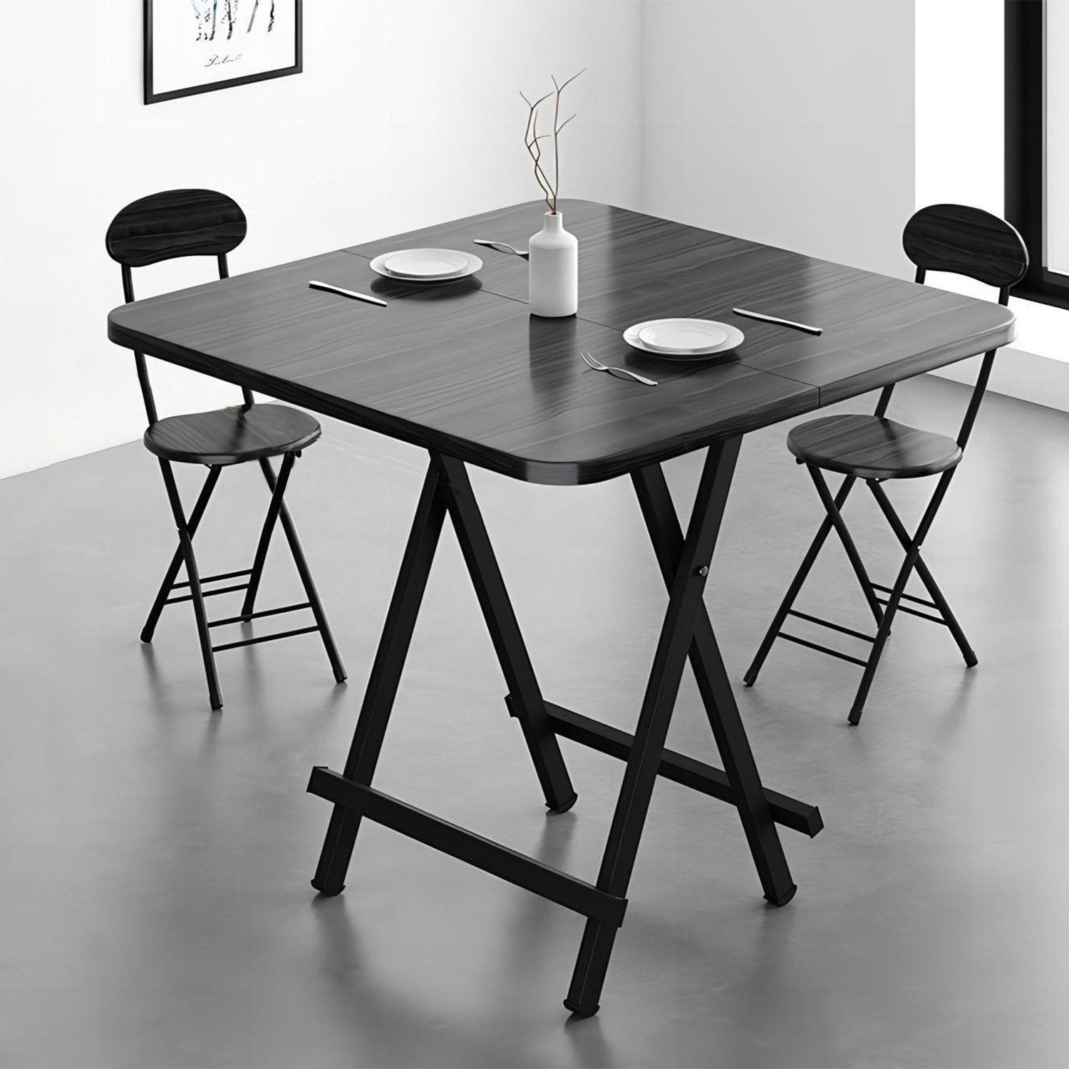 Square Folding Table Portable Indoor Outdoor Picnic Party Dining Camp Tables, Black