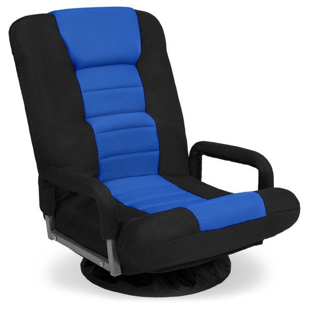 360-Degree Swivel Gaming Floor Chair w/ Armrest Handles, Foldable Adjustable Backrest - Black/Blue