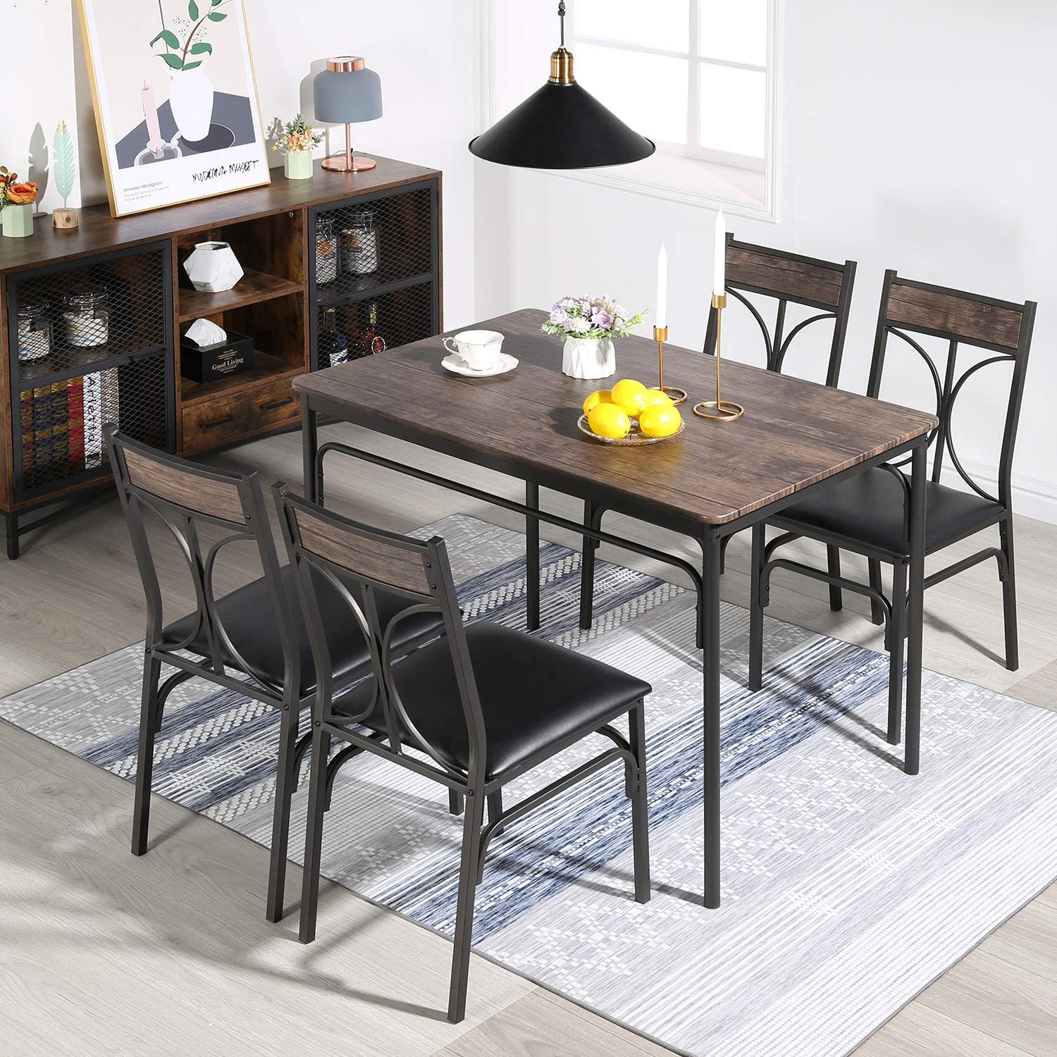 5 Piece Kitchen Room Chairs Set for Home, Dinette, Breakfast Nook, Farmhouse, Small Space, Dining Table for 4, Dark Brown