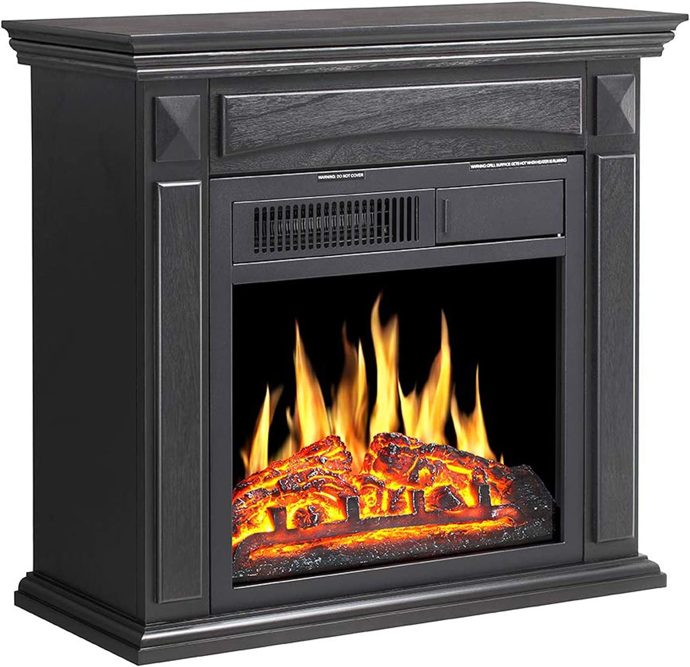 Electric Fireplace Mantel Wooden Surround Firebox, Freestanding Fireplace, Home Space Heather, Adjustable Led Flame, Remote Control,750W/1500W, Black