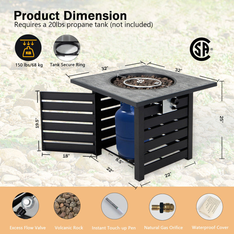 Square Propane Fire Pit Table with Lava Rocks