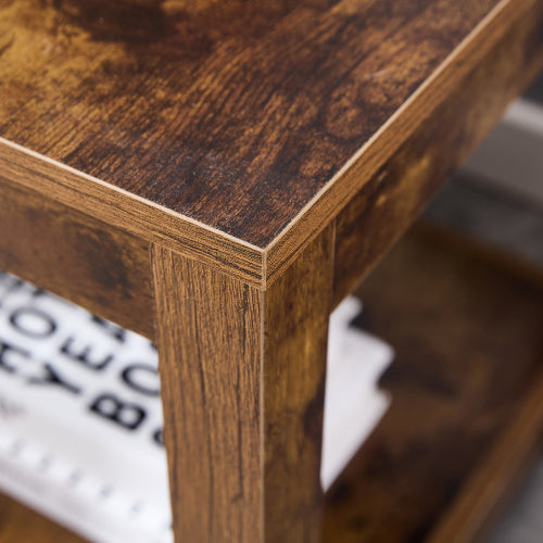 Rustic Brown Side Table , 2 Tier Small Space End Table ,Modern Night Stand, Sofa table, Side Table with Storage Shelve