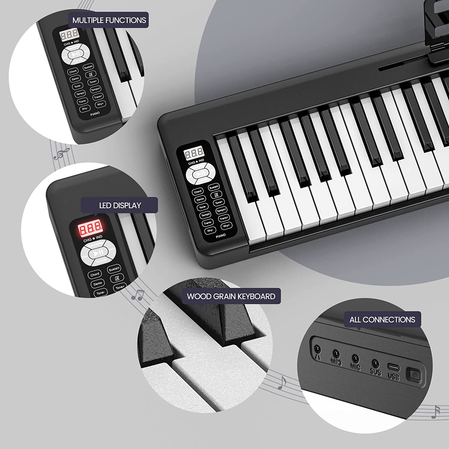 Piano Keyboard 61 Keys Folding Digital Piano