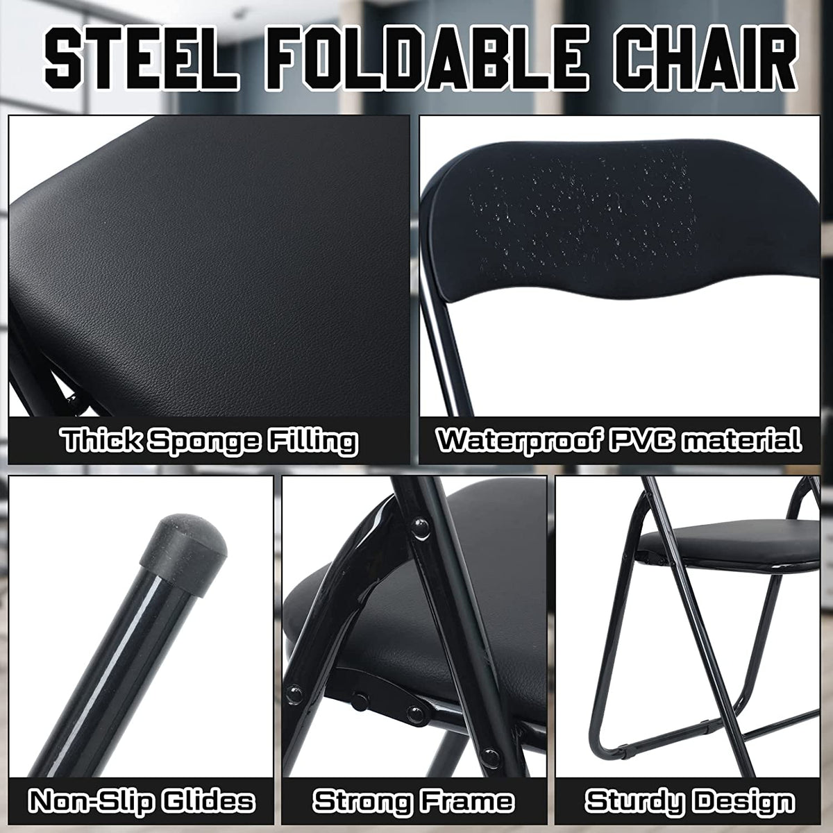 OEF Furnishings (4 Pack) Premium Vinyl Padded Folding Chairs - View #7
