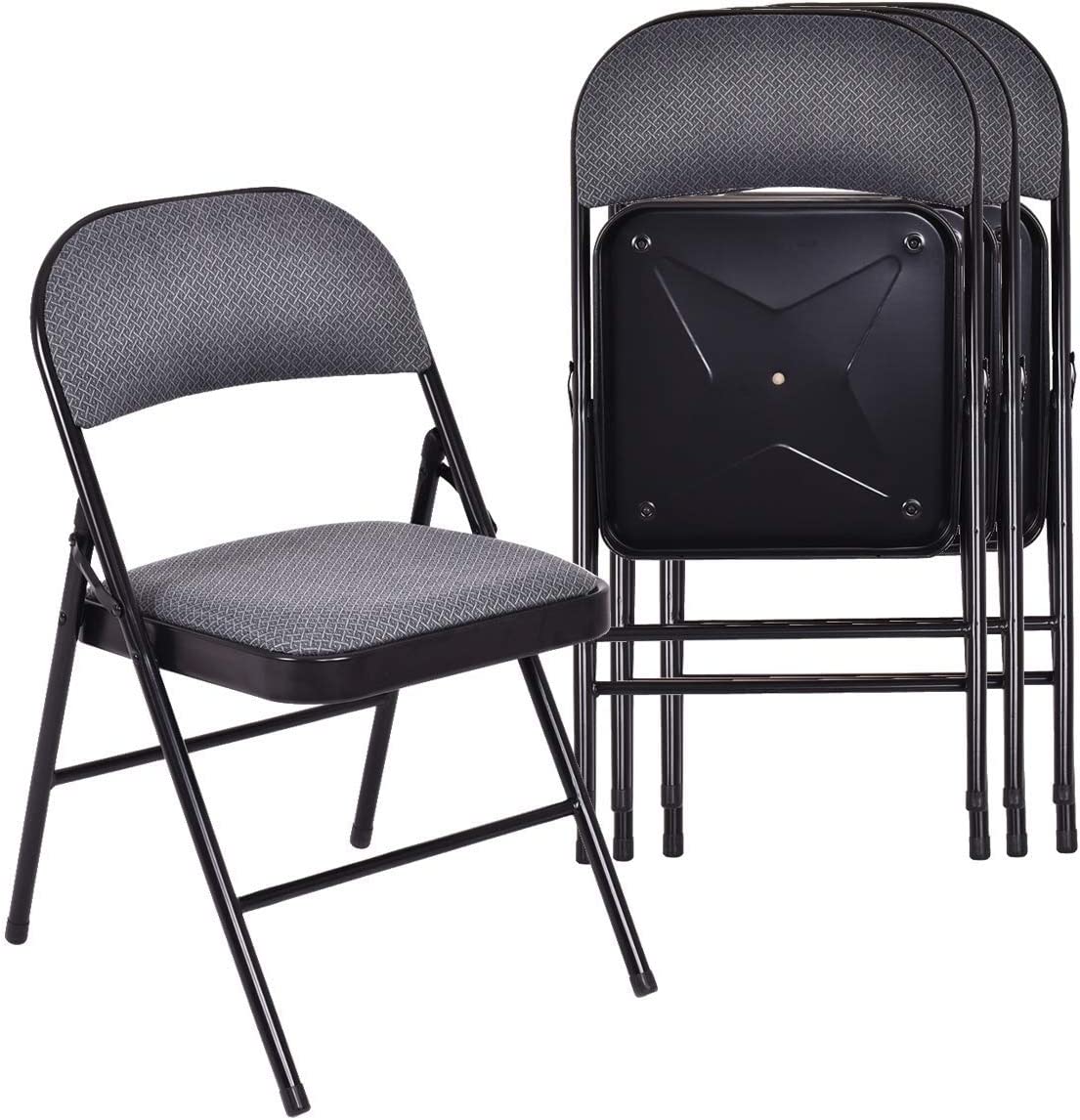 Set of 4 Folding Chairs Fabric Upholstered Padded Seat Metal Frame Home Office