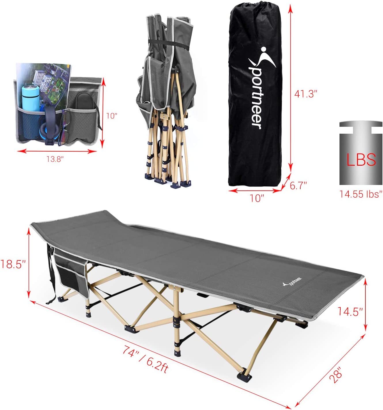ALPILON Folding Camping Cot,Oversize 31.5in Width Camping Cot with Pad,Cots for Sleeping