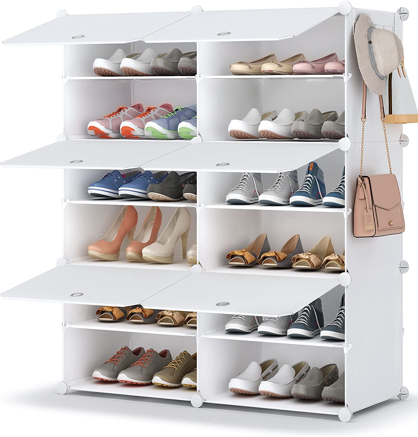 Shoe Rack, 6 Tier Shoe Storage Cabinet 24 Pair Plastic Shoe Shelves Organizer for Closet Hallway Bedroom Entryway