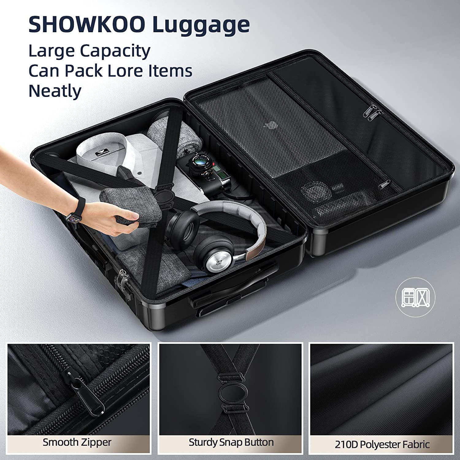 3-Piece Nested Spinner Suitcase Luggage Set with TSA Lock, Black
