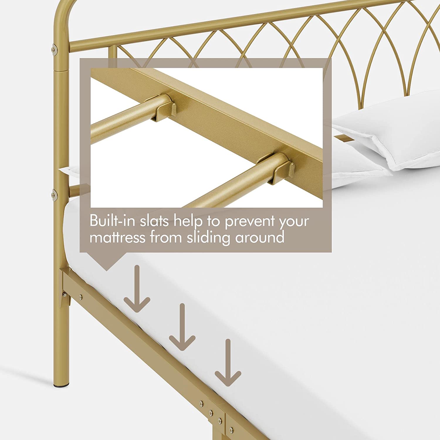 Full Bed Frame Metal Platform Bed with Petal Accented Headboard