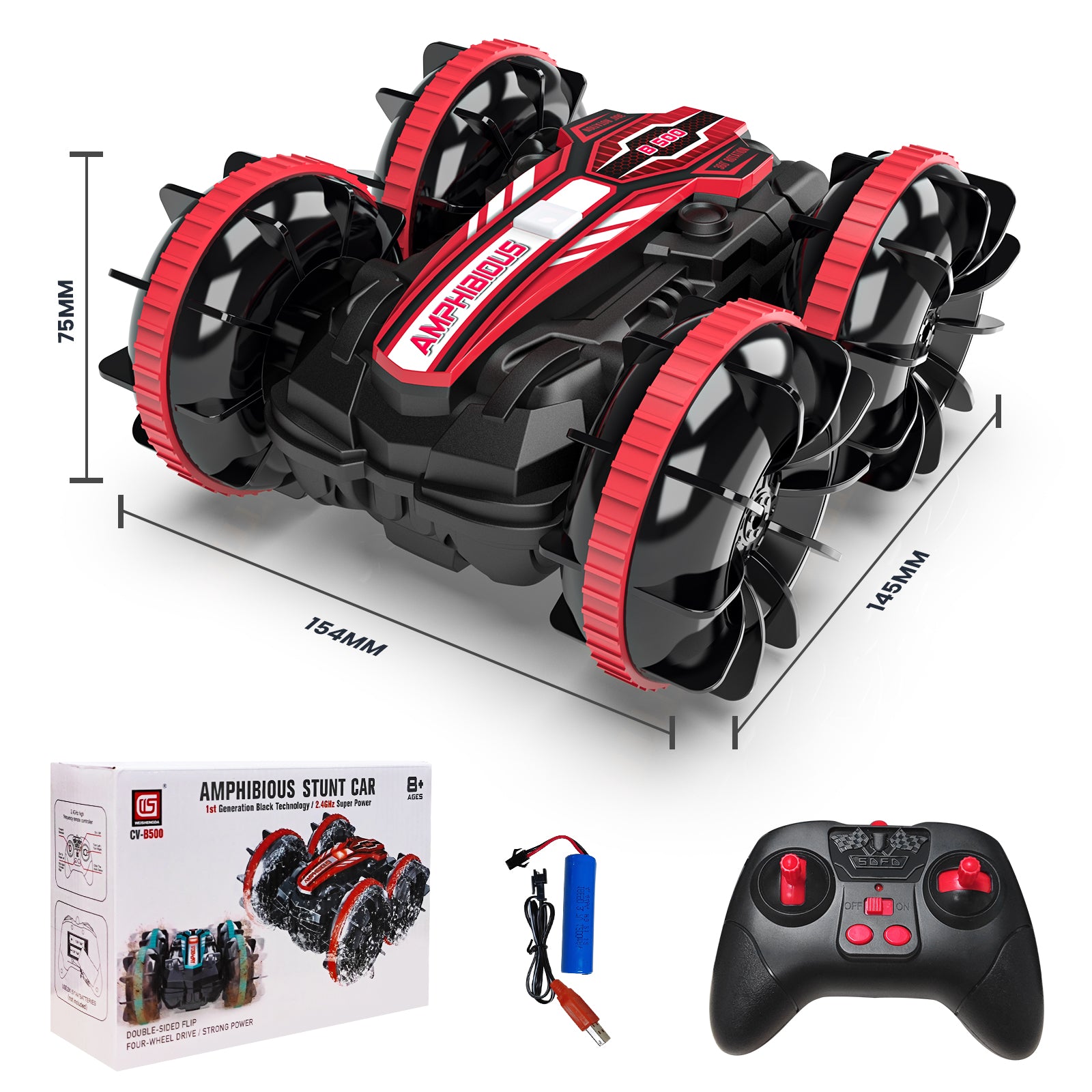 Remote Controls Cars, RC Boat Sonic 2 Toys, 4WD Off Road Car Stunt 2.4GHz Land Water 2 in 1 Remote Control, RC Cars for Kids Boys