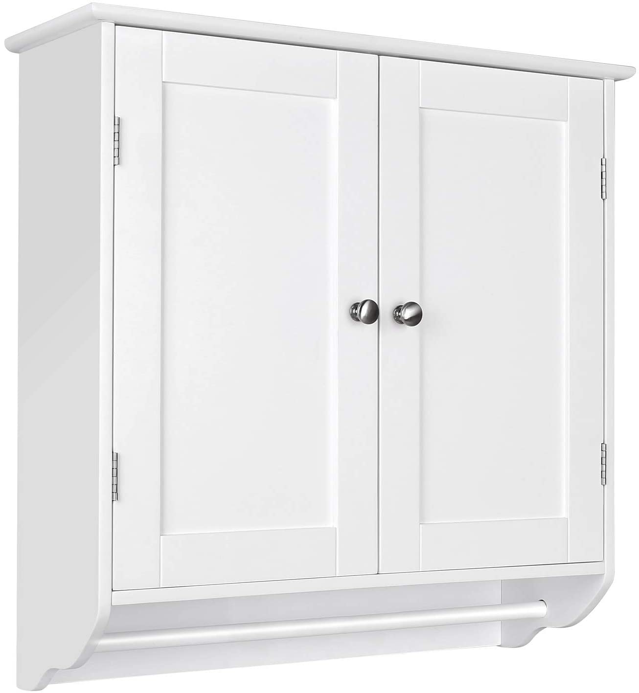 Bathroom Wall Cabinet, 23.6'' W over The Toilet Storage Cabinet with Double Door Cupboard and Adjustable Shelf and Towels Bar, White
