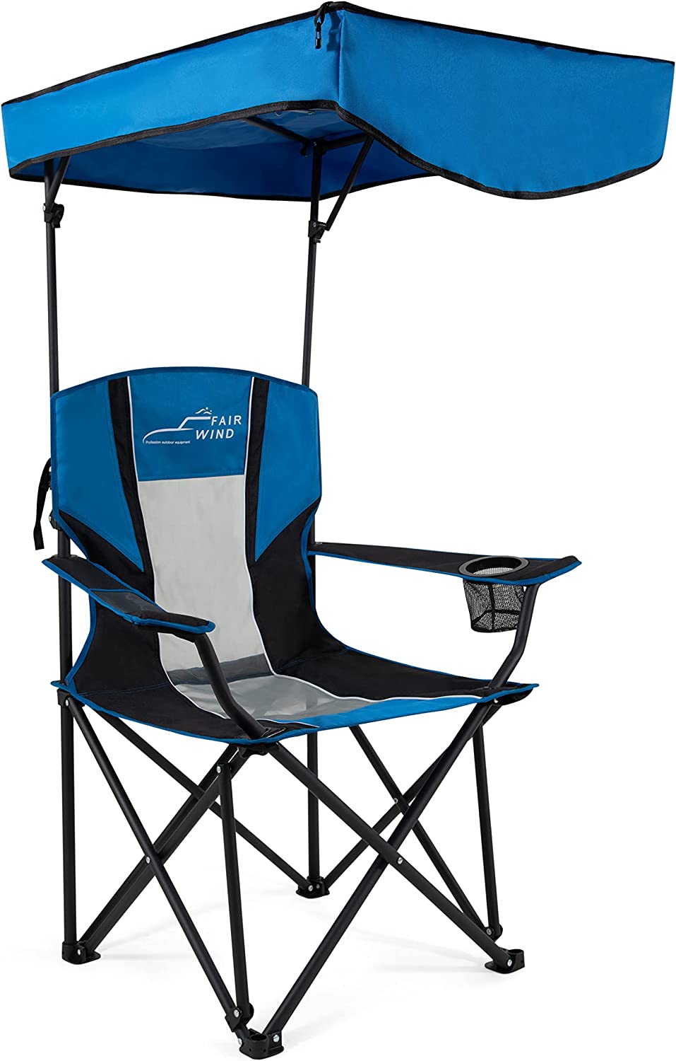 Oversized Camping Lounge Chair with Adjustable Shade Canopy for Outdoor Sports Heavy Duty Quad Fold Chair Arm Chair - Support 350 LBS(Black Blue)