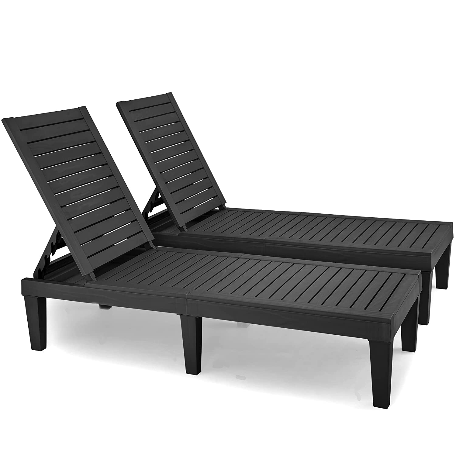 Outdoor Chaise Lounge Chairs Set of 2, Black