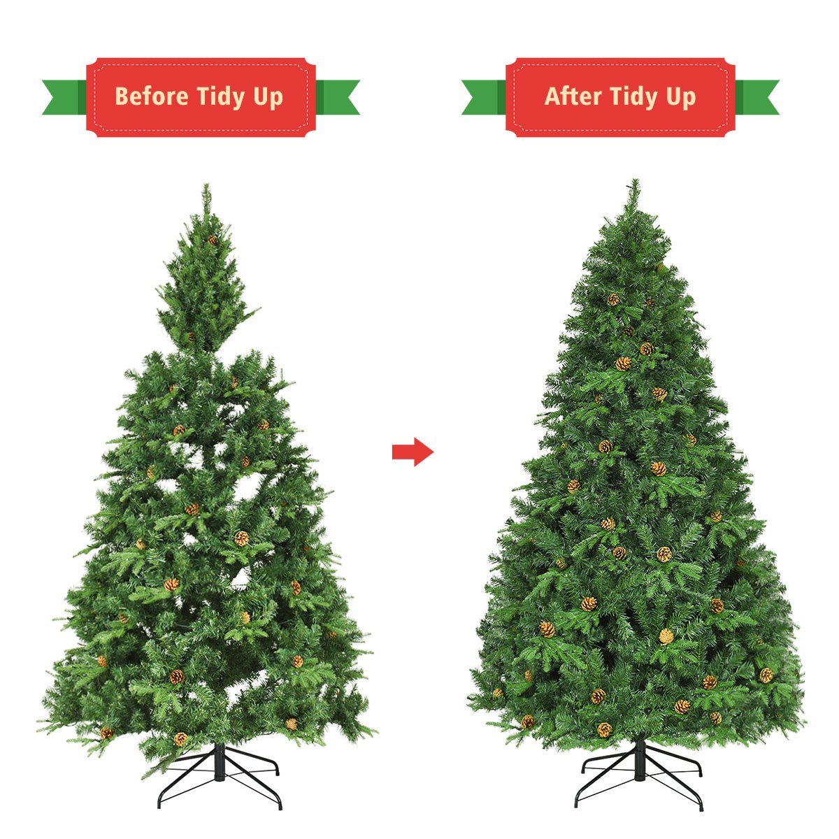 7Ft Pre-Lit Christmas Tree Hinged 460 LED Lights Pine Cones