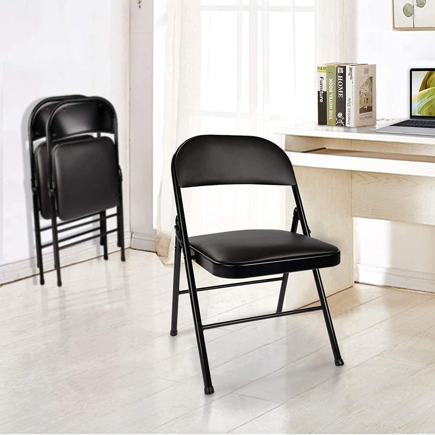 Padded Seat Folding Chair Pack, Black