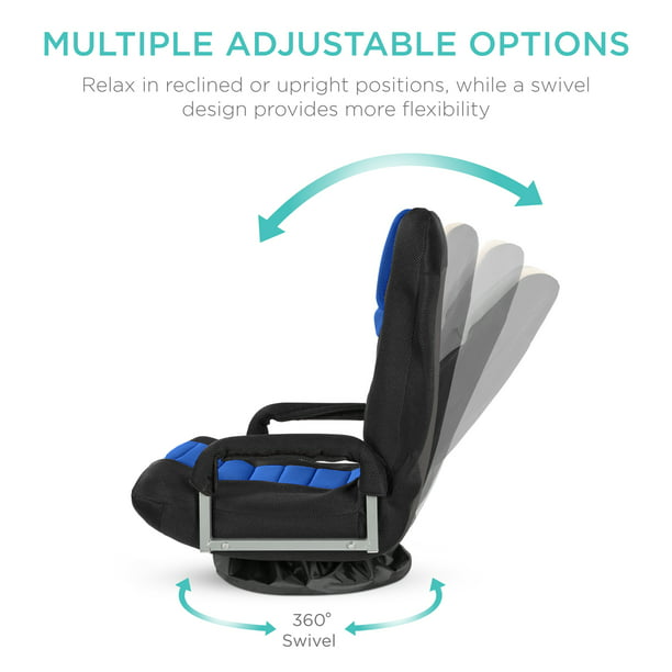 360-Degree Swivel Gaming Floor Chair w/ Armrest Handles, Foldable Adjustable Backrest - Black/Blue