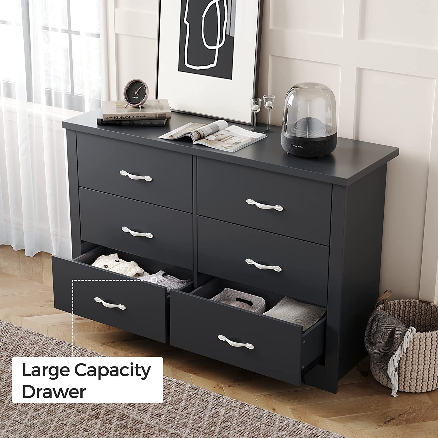 Black Double Dressers,Chest of 8 Drawers